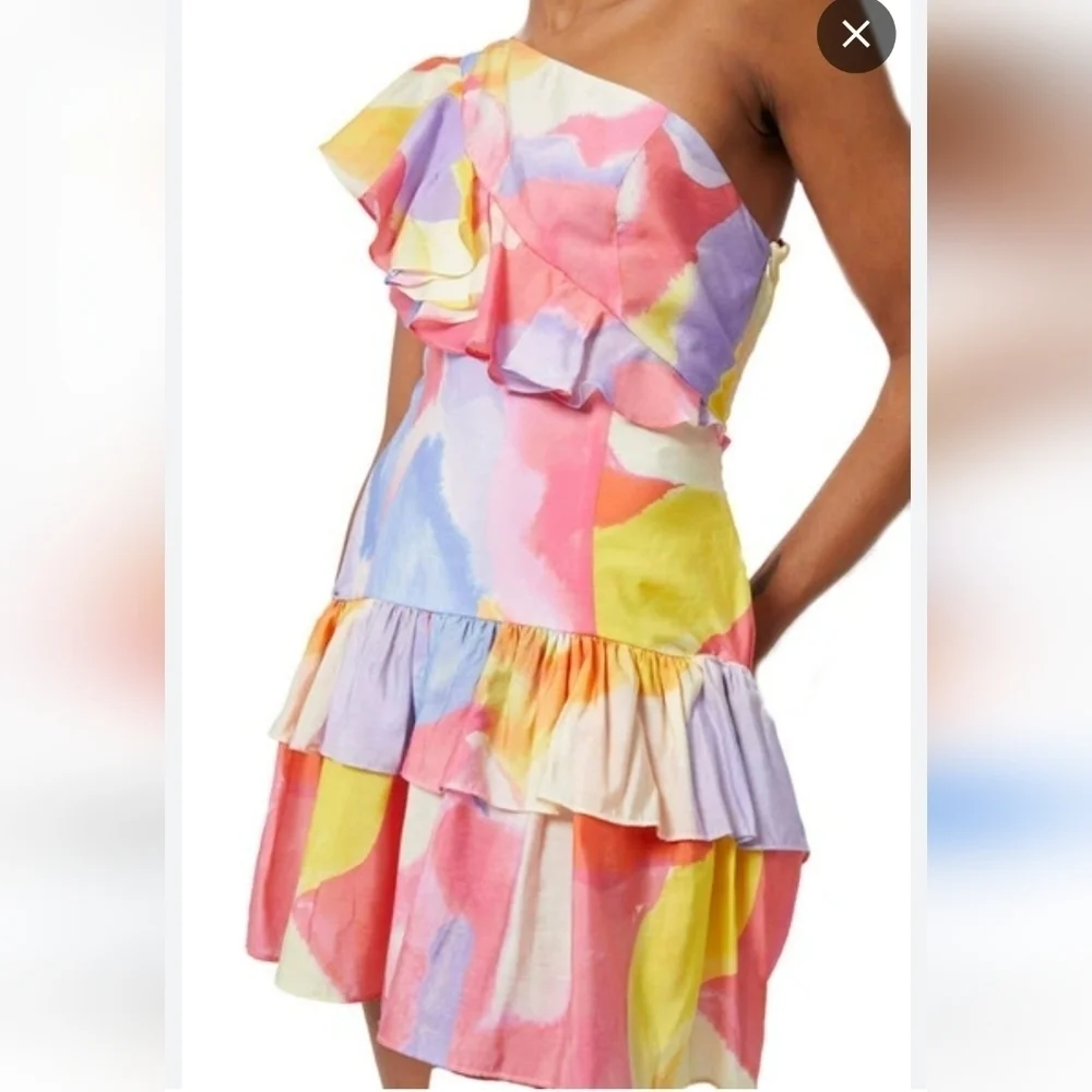 NWOT FRENCH CONNECTION Isadora Faron One Shoulder Ruffle Mini Dress 10 - Picture 3 of 13